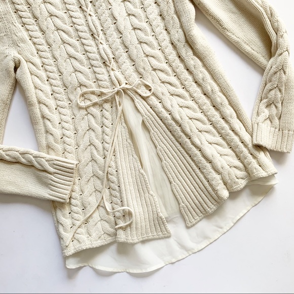 Cabi• cream cable knit lace up sweater style #3157 - Picture 6 of 8